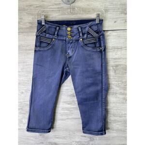 Degree Jeans Capri Womens 12 Blue Stretch Denim‎ Mid Rise Rhinestone Embellished
